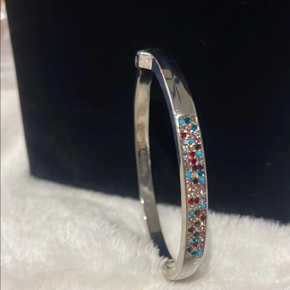 New Elegant Marlyn Schiff Silver Hinge Cuff Bracelet with Multicolor Stones